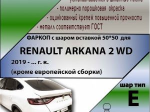 RENAULT ARKANA 2019 - ... г. в. (кроме европейской сборки) ( ШАР ВСТАВКА 50*50 )